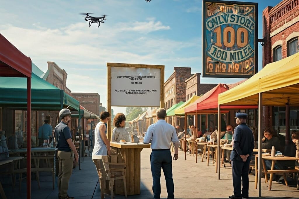 Photographic,Scene,,Vibrant,Marketplace,With,Over,Five,People,,Voting,Booth