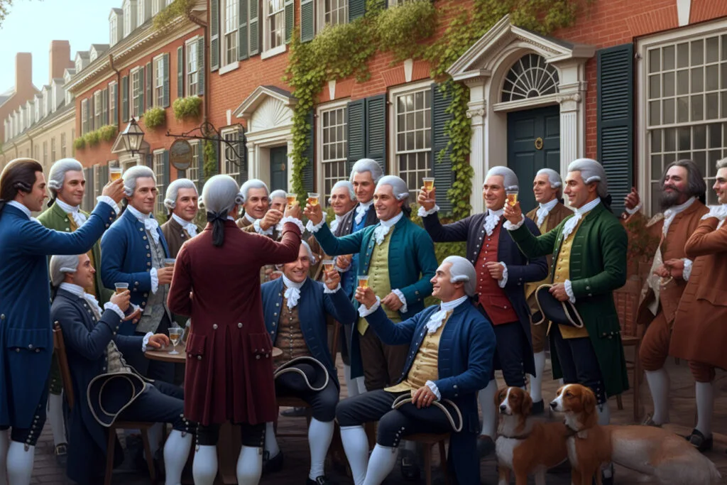 A,Group,Of,Late,18th,Century,Men,In,Philadelphia,Politely